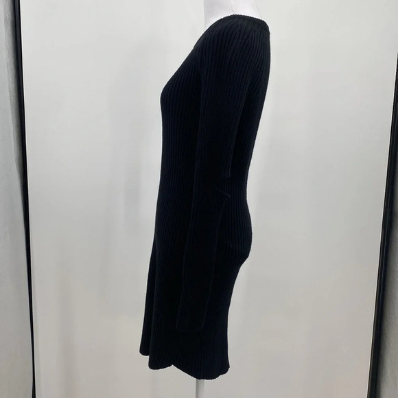 Monrow Elbow Slash Sweater Dress Womens Size Small Black Wool Cotton Ribbed Knit - Picture 3 of 12